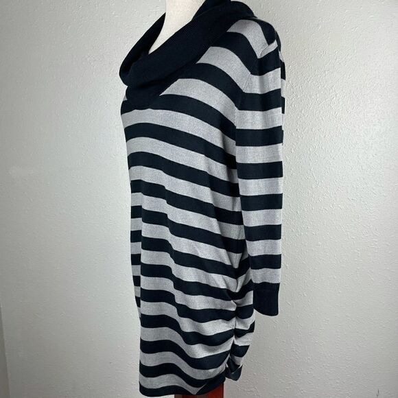 August Silk Black and Gray Striped Cowl Neck Sweater Size M EUC - Picture 3 of 8